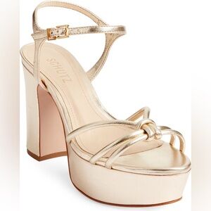 SCHUTZ Kelsie Strappy Platform Sandal Block Heel Gold Size 8.5 New